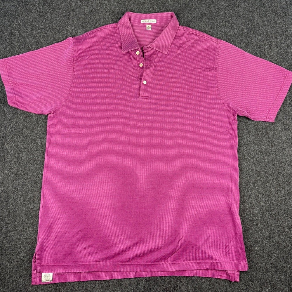 Peter Millar Mens XL Polo Shirt Pink Cotton Short Sleeve Micro Dot Golf Casual